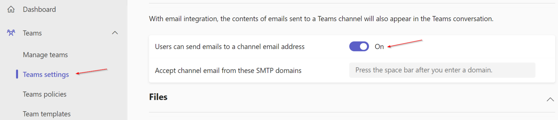 Admin-Center MS-Teams "Teams Settings" deaktivieren von E-Mail Integration